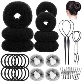 35 Pieces Doughnut Hair Bun Maker Set Hair Styling Hairstyle Aid Set Doughnut Hair Bun Braiding Aid Hair Bun Maker Set for Children Girls Women