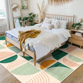 MUJOO Green Rug Boho Washable,5x7 Area Rugs for Living Room Bedroom,Large Throw Floor Carpet Non Slip Soft Modern Abstract Sage Green