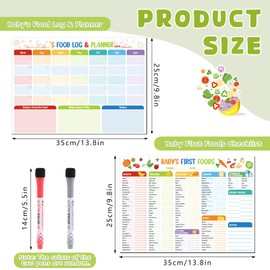 2 Pack Baby First Foods Checklist, 14x10"Baby Food Chart with 2 Dry Erase Markers, Magnetic Baby's First Food Tracker & Daily Food Log Meal Planner, 101 Foods Before 1 Checklist Magnet for Fridge