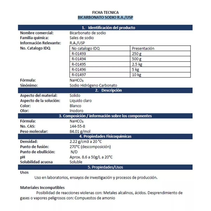 QualiLab Bicarbonato Sodio R.a./usp Presentación 500 Grms