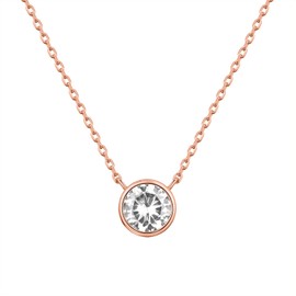 PAVOI 18K Rose Gold Vermeil 1.00 ct (D Color, VVS Clarity) CZ Simulated Diamond Bezel-Set Solitaire Choker Necklace | Necklace for Women