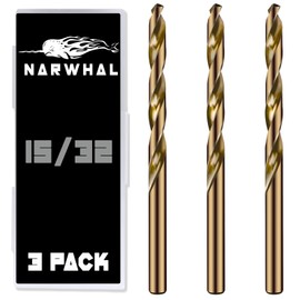 15/32 Cobalt Drill Bits - 3 Pack - 6 Inch Length - M35 Cobalt Drill Bits with Storage Case - Perfect Drill Bits for Metal, Hardened & Stainless Steel, Cast Iron, and More!