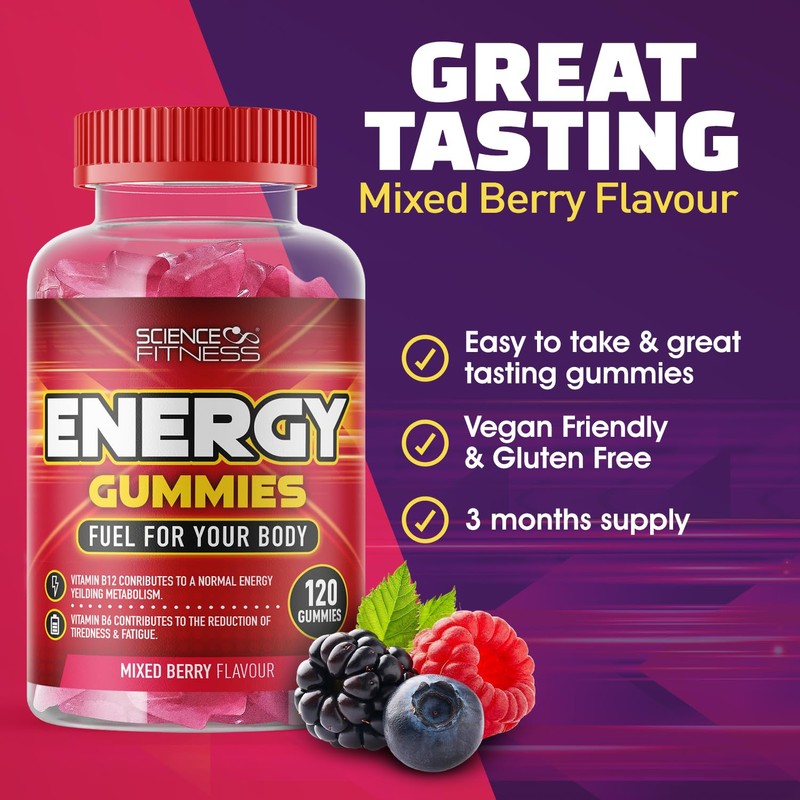 Energy Gummies |120 Mixed Berry Flavour Gummies from Science Fitness