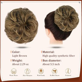RPAEOY Messy Hair Bun Extensions Curly Wavy Hair Scrunchies for Women Girls Claw Clip Synthetic Donut Updo Ponytail Hair Hair Accessories Extensions Hair (Light Brown)