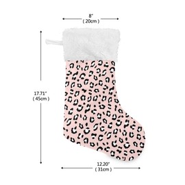 One Bear Christmas Stockings, Beautiful Sexy Animal Pink Leopard Print Gloves Clothes Hat Cuff Stockings Plush Faux Fur 17" Fireplace Large Hanging Socks for Family Holiday Xmas Party Decor 1 Pcs