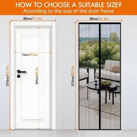 Magnetic Screen Door, Heavy-Duty Polyester Mesh with Magnetic Closure Mosquito Screen for Patio Door Screen for Doorway Magnetic Door Curtain Keeps Bugs Out Fits Door Size up to 31.5″x82.7″/ 80x210cm