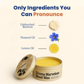 Ziruma Non-Toxic Wood Wax - Natural Wood Conditioner for Butcher Blocks, Wooden Utensils & Bowls – No Mineral Oil, No Petroleum - Pure Beeswax, Lemon & Flaxseed Oil [7 oz]