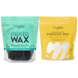 MYLEE Mylee Professional Hard Wax Beads 500g, Stripless Depilatory Waxing Pellets Solid Film Beans No Strip Needed, Painless Gentle Hair Removal of Full Body, Face & Bikini Line (Both Wax Pouches)