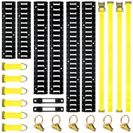 Elechomes E Track Tie-Down Rail Kit：22 Pcs Set Etrack kit 6 Rails, 2 Ratchet Straps, 6 Rope Tie Offs, 6 O Ring Anchors, 2 Single Slot Anchors Securing Accessories for Garages Vans Trailers Motorcycle