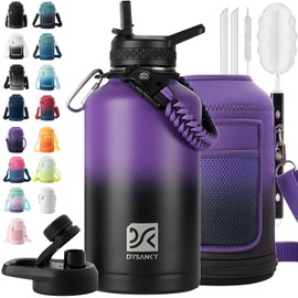 DYSANKY Insulated Water Bottle | Thickened Stainless Steel Vacuum Metal Thermos | Portable Sports Half Gallon Large Water Jug for Gym and Hiking with Straw, Carrier Bag, Handle Strap | BPA-Free 64 oz