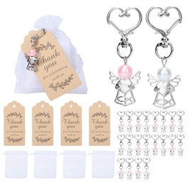 Creperture Pack of 60 Guardian Angel Pendants, Key Chains, Party Gift Packages with Organza Bag, Kraft Paper Pendant, Gift Set for Wedding, Christmas, Birthday, Baby Shower, Gifts