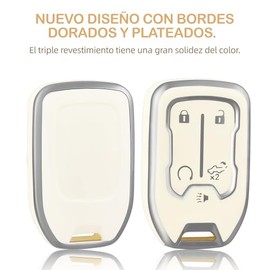 OFFCURVE Funda para Llave, Protector de Llave de GMC TPU Suave con 5 Botones, Compatible con GMC Acadia Terrain Sierra Chevy Yukon Suburban Tahoe Silverado 1500 2500HD 3500HD（Plata Blanca）