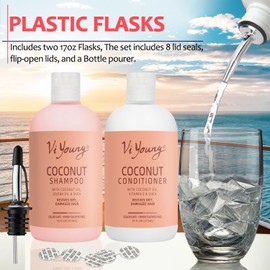 Vignee 2 Pack BPA-Free Empty Shampoo Containers, Discreet Beverage Flasks for Cruise Ships, 17oz, White, Plastic, Leak-Proof, Reusable, Cylindrical, 1000ml, Hand Wash Only