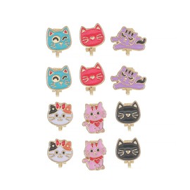 ChungLong0593 6 Pairs Cute Animal Cat Dinosaur Clip on Earrings Lovely Pet Non Pierced Enamel Earrings for Women Christmas Birthday Gift-cat