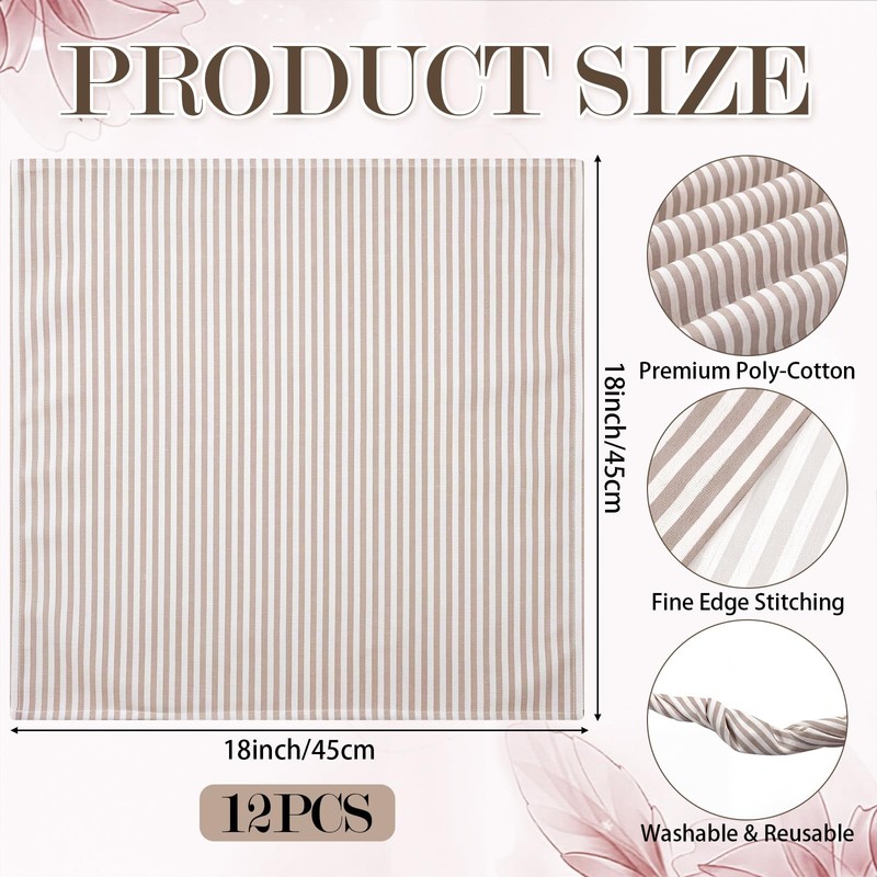 Set of 12 Brown Narrow Stripe Cloth Napkins, Linen Cloth