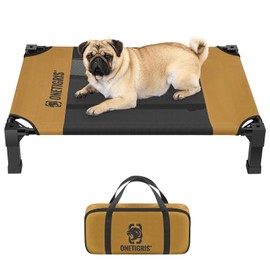 ONETIGRIS Elevated Dog Cot, Raised Bed for Medium Large Dogs Indoor Outdoor Cooling Elevated Dog Beds with Breathable Teslin Mesh and No-Slip Feet (Brown, Small)
