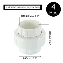 sourcing map 2Pcs 1-1/2" UPVC Union Coupling Pipe Fitting (Socket x Socket), UPVC Union Coupling Adapter, Schedule 40 EPDM O-Ring for Irrigation, Pool System, Indoor Plumbing Project (White)