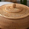 KODENG Round Rattan Boxes with Lid Hand-Woven Multi-Purpose Wicker Tray