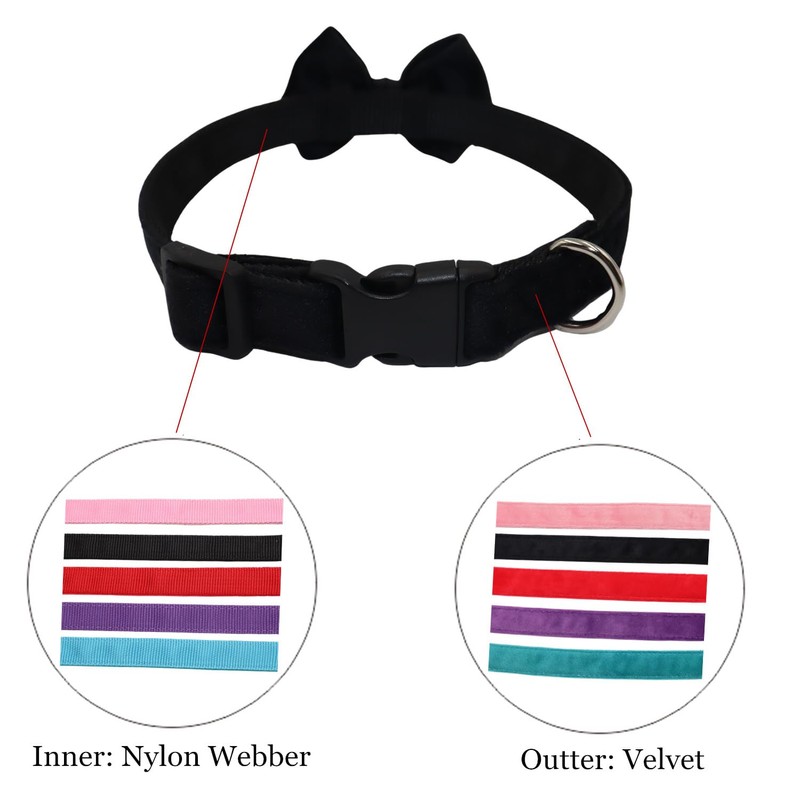 WDPAWS Dog Collar with Bowtie Soft Velvet Material with Quick
