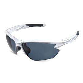 ACBLUCE Polarized Sports Sunglasses for Men Women Cycling Running Driving Fishing TR90 Unbreakable Frame UV Protection, Bright White Frame/Grey Lens, adult