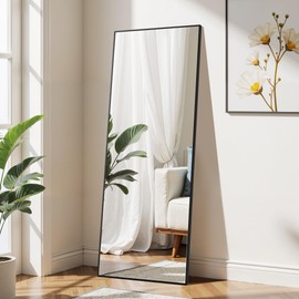 Simple Deluxe 64"×21" Hanging Mirror, Full Length Mirror for Home Wall Decor, Large Floor Mirrors with Stand, Aluminum Frame Large Mirrors for Bedroom Decor, Black