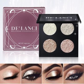 Glitter Shimmer Metallic Lidschatten Palette 4 Farbe, Diamant Perle glänzendes koreanisches Make-up für Auge/Gesicht, Hochpigmentierte weiße schimmernde Schatten, Glow Illuminator