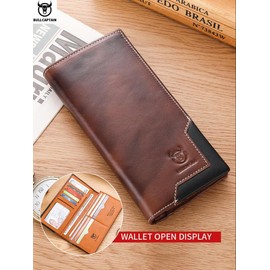 BULLCAPTAIN Men&#39;s Wallet, Business Fashion Patchwork Pattern Long Wallet, Wallets for Men, Vintage Cowhide Leather Zipper Bifold Wallet, Portable Coin Purse for Daily Use - Color: Sky Blue, Size: Please Refer To The Pictures for Dimensions