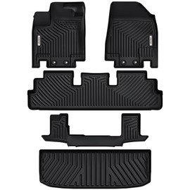 OEDRO Floor Mats Fit for Nissan Pathfinder 2024 2023 2022 7 Seats, All Weather 3 Rows Full Set w/Cargo Mat, TPE Heavy-Duty Pathfinder Accessories Floor Liners, Black