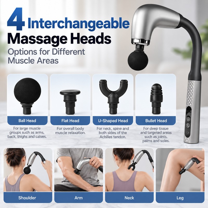 U-Shaped Massage Gun for Back & Body – Extended Handle