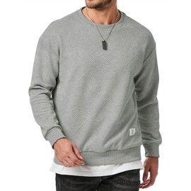 JMIERR Men's Sweatshirt Casual Crewneck Sweatshirts Long Sleeve Oversized Geometric Texture Pullover Loose fit Solid Color Basic Sweaters Gray Large