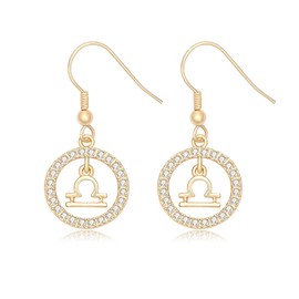 NOUMANDA Gold Plated Star Sign Rhinestone Crystal Dangle Drop Earrings12 Constellations Zodiac Horoscope Astrology Disc Jewelry Accessories (Libra)