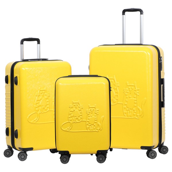 Biggdesign Cats Hardshell Spinner Luggage Set, Yellow, 3 Pcs. 44