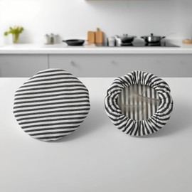 WDJLMLP Striped Linen Bowl Cover Lids – Set of 2 (8” & 10”) – Reusable Proofing Covers with Inner Lining for Bread Dough – Eco-Friendly Bowl Covers for Home Baking