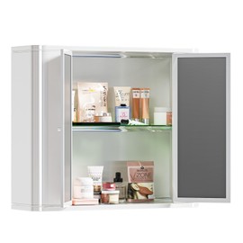 DlandHome Bathroom Cabinet Wall Mounted with 2 Mirror Doors, 27.6x23.6 Inch Bathroom Wall Cabinet with One Glass Shelf Storage Organizer, White
