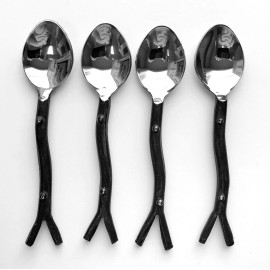 Unbranded New Steel Twig Branch Cocktail Condiment Spoons Set of 4 Rustic Finish 4.5" long
