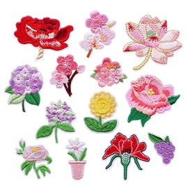 Woohome 23 PCS Iron on Patches Flower Appliques Stickers, Rose Hydrangea Lotus Mixed Flower Basket Embroidery Decorative Patches Applique Sew on Patches for Craft DIY, Clothes, Dress, Hat