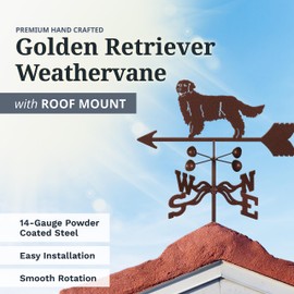 EZ Vane Steel Golden Retriever Weathervane 21” Height, Includes Metal Roof Mount, Wind Cups & Brackets | Hand-Crafted and Family-Owned, Made in The USA with Triple Powder Coating, Limited