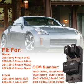 25401CD000 Door Power Window Switch Replacement for Nissan 350Z Infiniti G35 2003-2007 Replace OEM 25401CD02A, Front Left Driver Side Power Window Switch Fit for Nissan Altima Infiniti G37 2008-2013