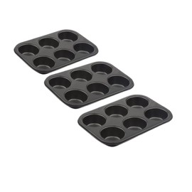 YSAMAX Non-Stick Sturdy 6 Cupcake Baking Muffin Tray, Muffin, and Brownies, Carbon Steel, Elevate Your Baking, Pudding Baking Pan, Space Saving Design, (3PCS)