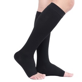 Knee High Compression Stockings, Firm Support 20-30 mmHg Opaque Maternity Pregnancy Compression Socks, Open-Toe, Ankle & Arch Support, Swelling, Varicose Veins, Edema, 1 Pair Black 3XL