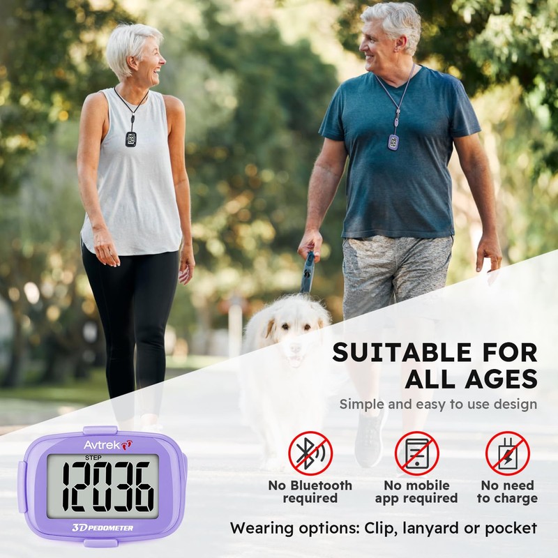 AVTREK 3D Pedometer Clip On-Step Counter for Walking-No App No