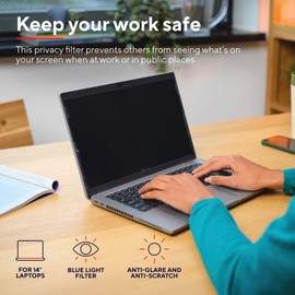 Trust Primo 14 Inch Laptop Privacy Screen Protector with Blue Light Filter, 60° Viewing Angle, Touch Screen Compatible Anti-scratch Anti-glare Computer Screen Shield for HP Lenovo Acer Dell Asus