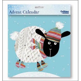 Caltime Square Advent Calendar 230 mm x 230 mm - Wooly Christmas - Sheep Knitting - Glitter Varnished
