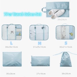 7 Set Packing Cubes Travel Luggage Packing Organizers Travel Accessories for Man & Women with Laundry Bag,Compression Storage Shoe Bag,Clothing Underwear Bag,Dark Blue