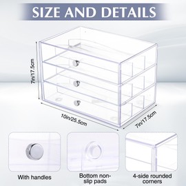 Wonderjune 3 Drawer Washi Tape Organizer Plastic Washi Tape Storage Cube Organizer Box 10" x 7" x 6.8" Large Capacity Clear Storage Drawer Holder for Art Craft Embellishments Holder Jewelry Makeup