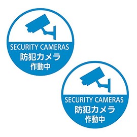 Security Stickers Set of 2 Surveillance Camera Multi-color Round Blue