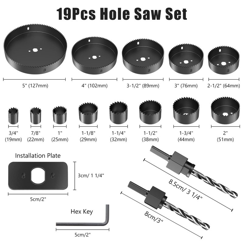 HYCHIKA Hole Saw Set with Case, 19 Pieces Hole Saw
