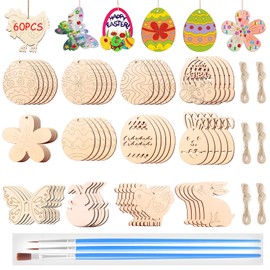 MOAZIFI MOAZIFI 60 Holzanhänger Ostern Zum Bemalen, Ostern Basteln Kinder, Bastelsets Für Kinder, Osterdeko, Ostergeschenke Kinder, Basteln Ostern Kinder, Diy Oster Anhänger Holz Malerei