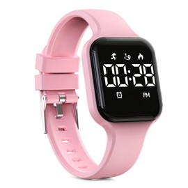 synwee Kids Digital Pedometer Watch，Sport Watch, Steps Counter, Waterproof, Alarm Clock for Boys Grils Kids Children (Pink)