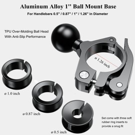 BRCOVAN Aluminum Alloy Handlebar Clamp Mount Base with 1'' TPU Ball for Rail Diameter 0.5'' 0.87'' 1'' 1.125'' 1.26'', Fit for RAM Mounts B Size 1 Inch Ball Double Socket Arm, Tool-Less Installation